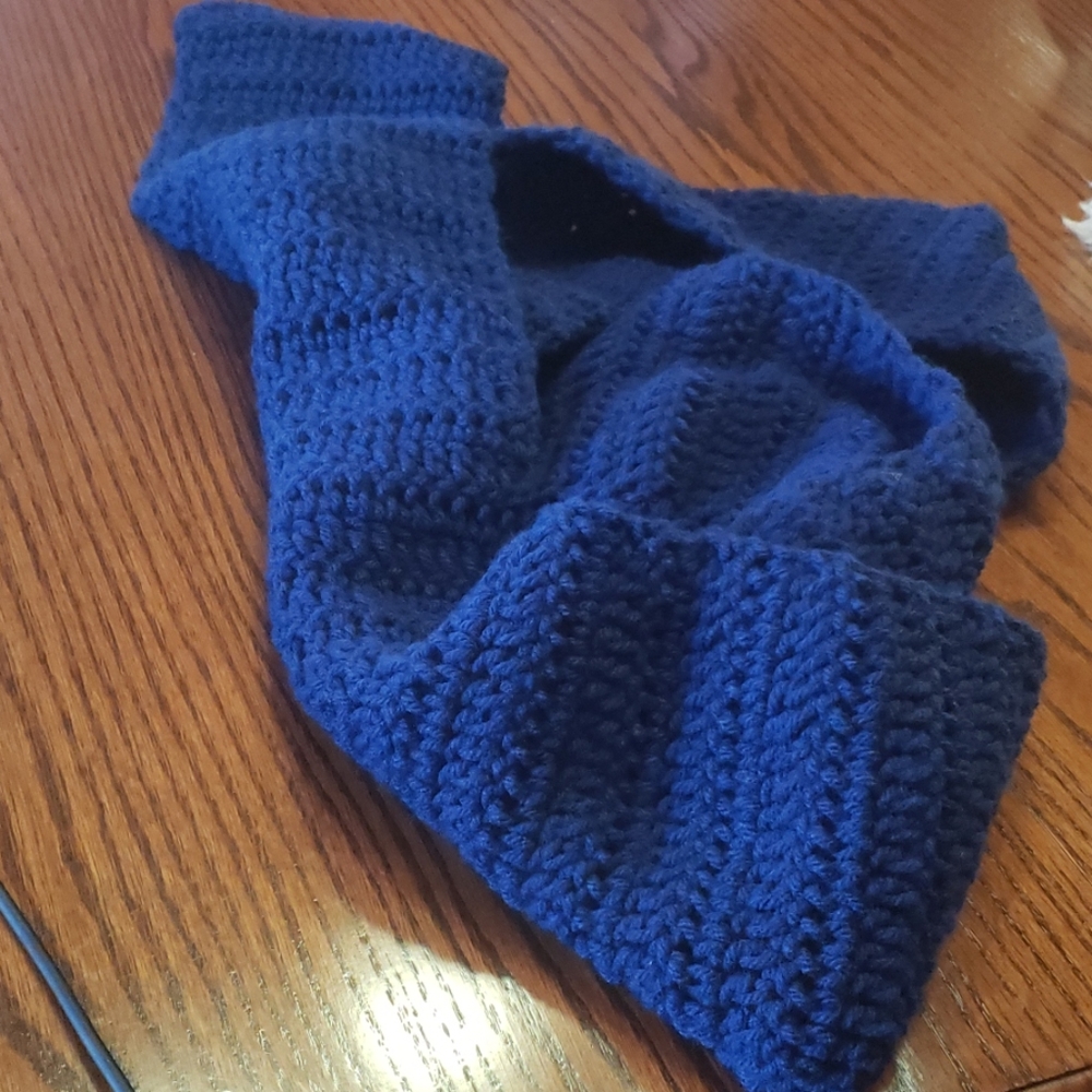 Handmade Navy Blue Crocheted Scarf Extra Long